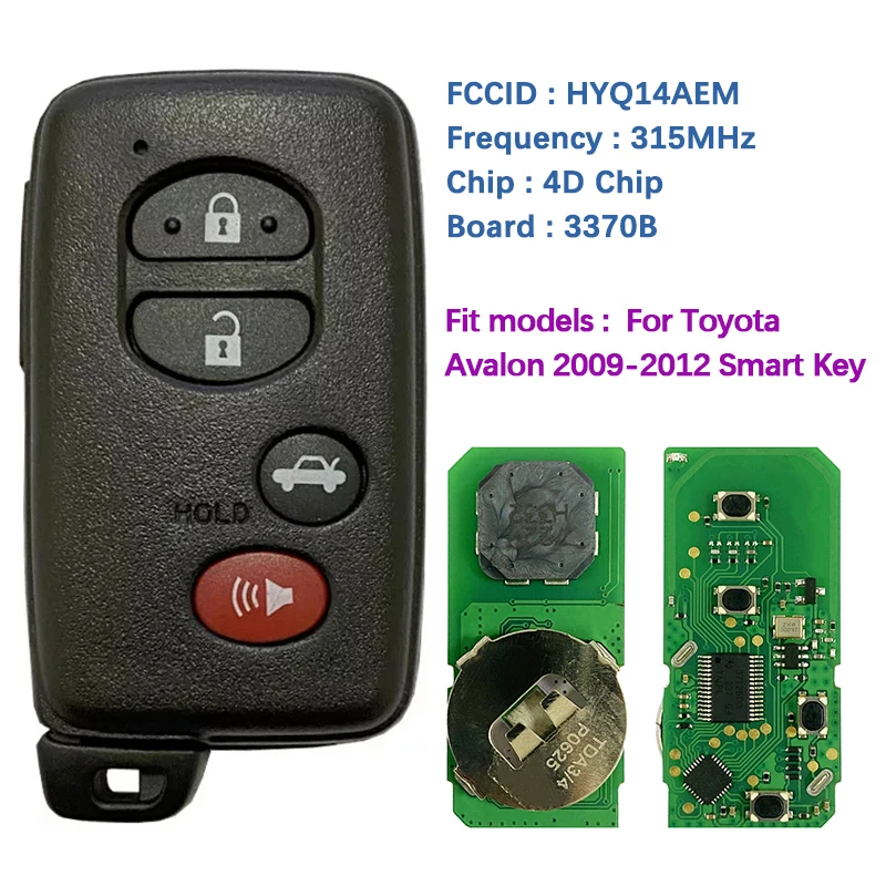 CN007234 Aftermarket 3 Button Smart Key For Toyota Avalon 2009 - 2012 Remote 315Mhz 3370B FCCID HYQ14AEM PN 89904-06131