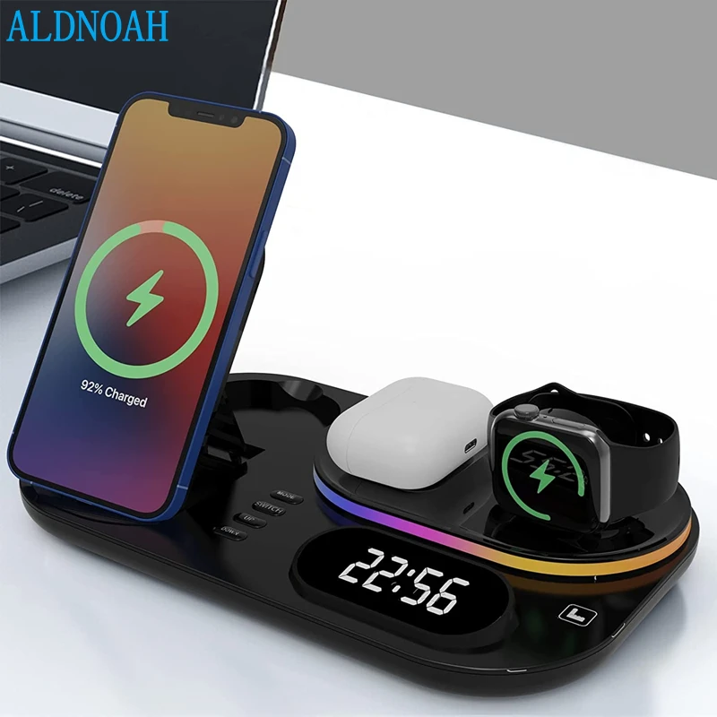 

RGB 30W Wireless Charger Dock 4 in 1 Charging Station For iPhone 13 12 Pro Max Mini XS X XR 8 iWatch 7 6 5 SE Airpods Pro 2 3