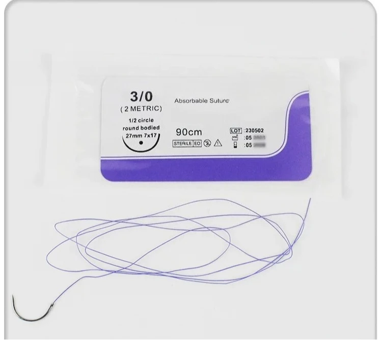 Veterinary Suture Pet Absorbable Suture with Needle Round Needle Angle Needle Thread Length 90cm