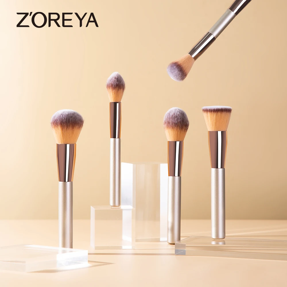 ZOREYA-Ensemble de pinceaux de maquillage champagne, pinceau pour fond de teint cosmétique, poudre, fard à barrage, mélange Kabuki, outil de beauté