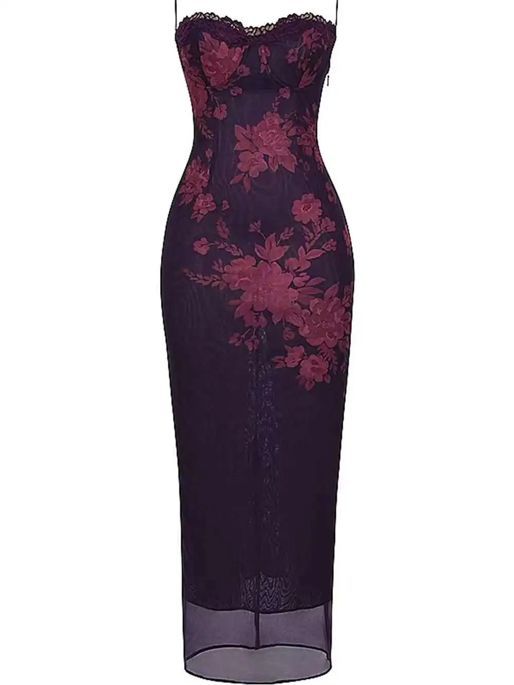 فستان بروتيل مزهّر أنيق شبكي مرن مثير فتاة حار سليم نمط جديد موضة فساتين حلوة 2024 ملابس علوية جديدة حلوة B14Z