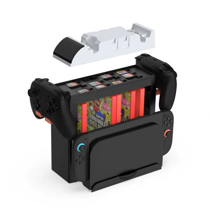 Organizador de almacenamiento universal para interruptor 2/OLED/soporte de interruptor para tarjetas de juego/discos/dock de TV/consola/remallera de almacenamiento de controlador