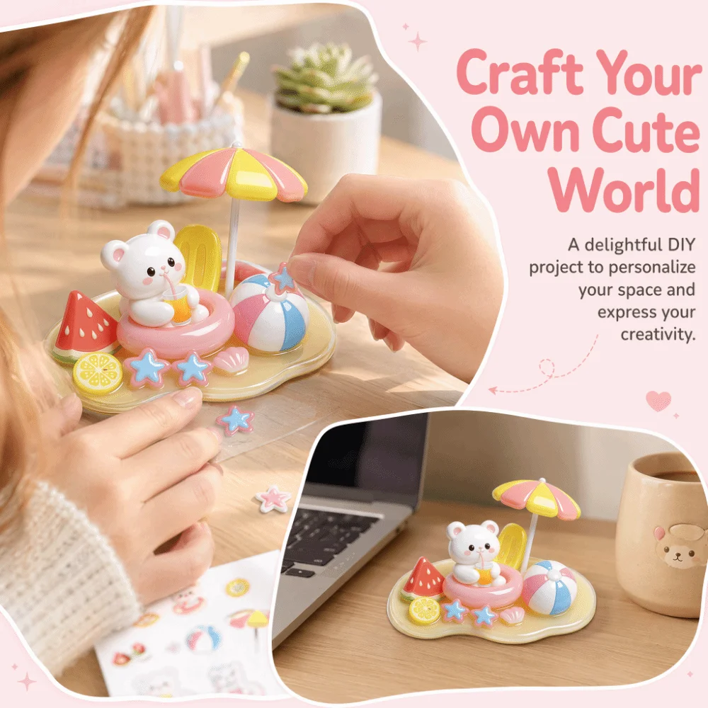 Cartoon Design 3D Crystal Embossed Stickers Handmade Little Bear DIY Stacking Stickers Mini Ornament Kawaii Relief Stickers