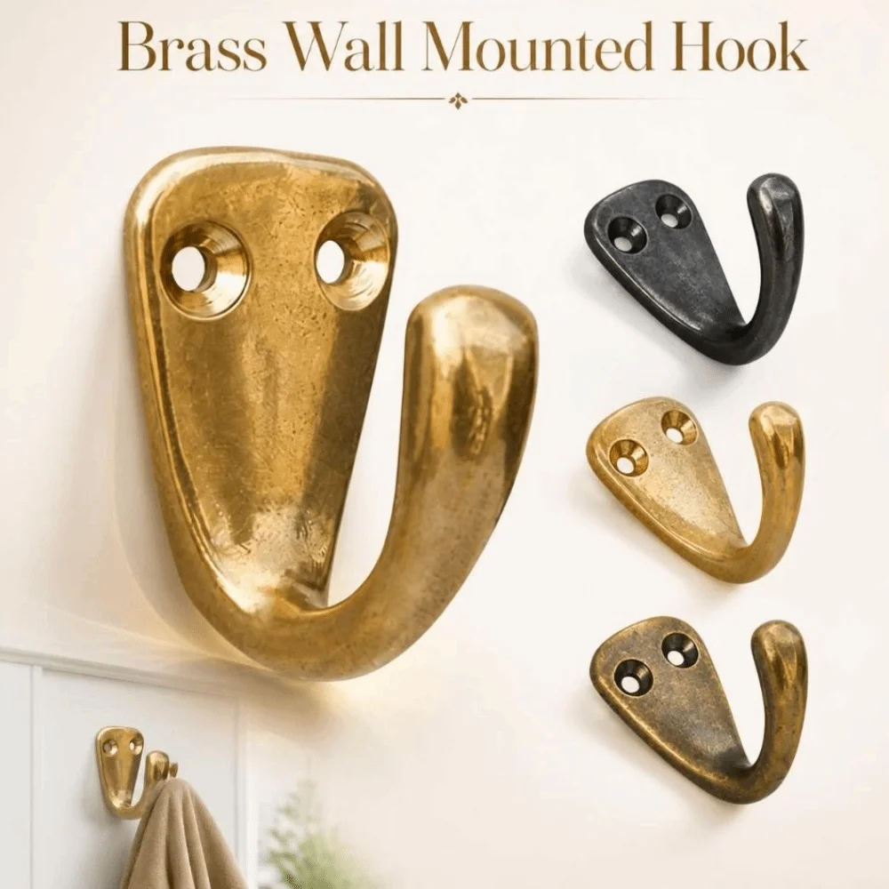

Classic Brass Wall Mounted Hook Durable Heavy-Duty Coat Robe Hook Drilled Retro Vintage Hanger Bathroom Kitchen