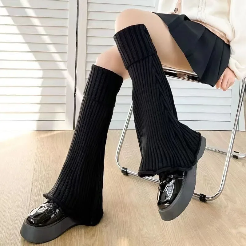 Y2K White Black Knitted Long Socks Autumn Winter Warm Foot Cover Women Loose Crochet Socks Boot Cuffs Soft Comfortable Socks