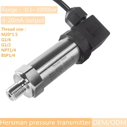 4-20mA Pressure Sensor Transmitter 12-36V Supply 16bar 6Mpa 150psi Pressure Transducer 0-600bar with G1/4 for Oil Water Gas Air