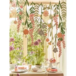 Green Pink Floral Leaf Paper Banner Hangings Birthday Party Backdrop Wall Decoration Tropical Summer Party Flower Streamer Decor