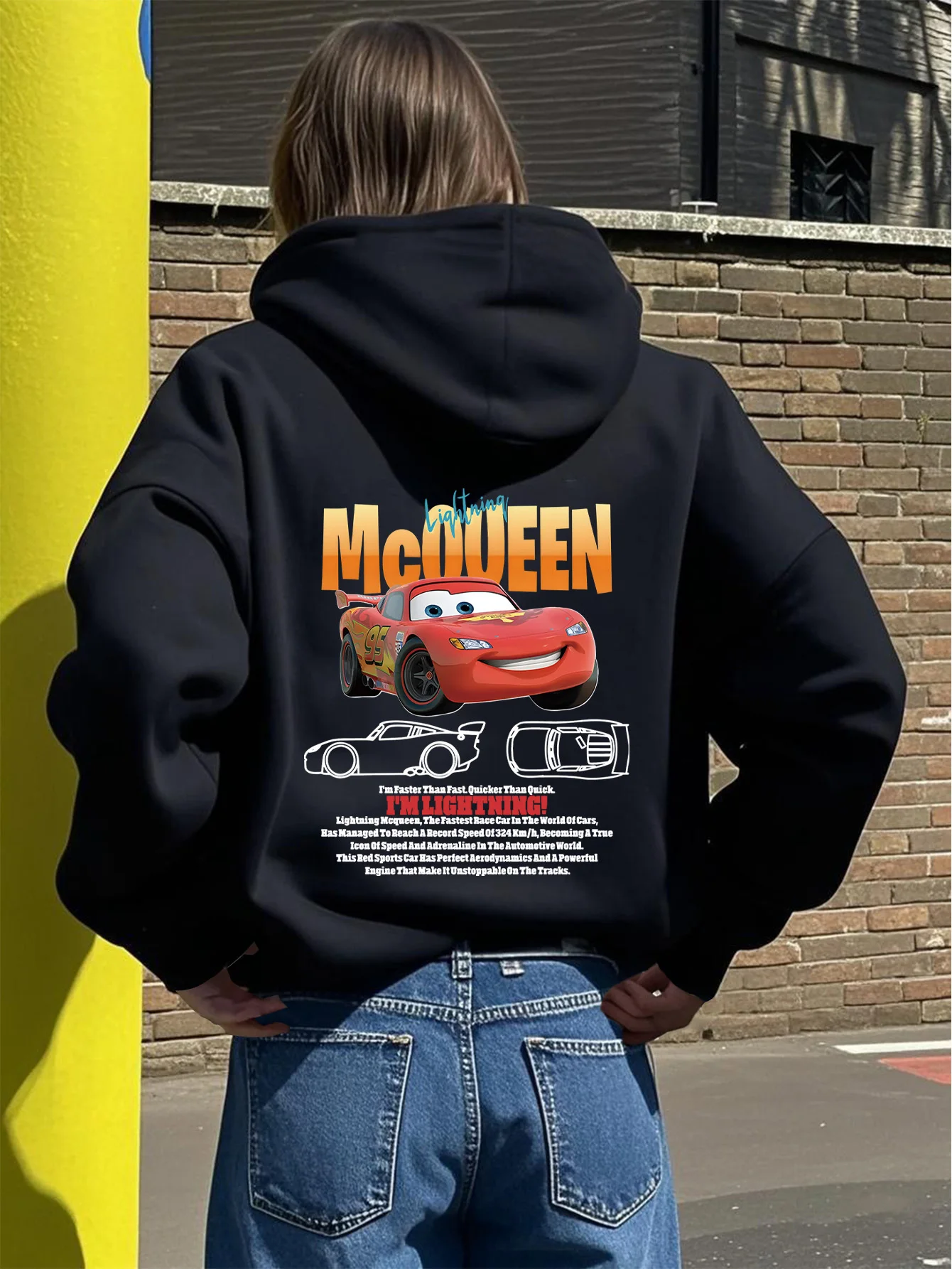 Disney Series Cars: McQueen Sweet Cool Street Felpa con cappuccio autunno/inverno Giacca oversize da donna per adulti e bambini della stessa taglia