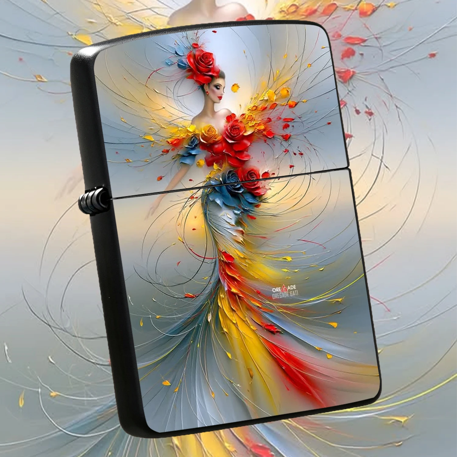 Abstract Floral Muse Print Lighter, Surreal Rose Art Painting Style Portable Igniter, All-Scene Usable Creative Decorative Accessory, Ideal Festive Holiday Present For Friends And Family, Exquisite Trendy Practical Daily Carry Item A Humoro