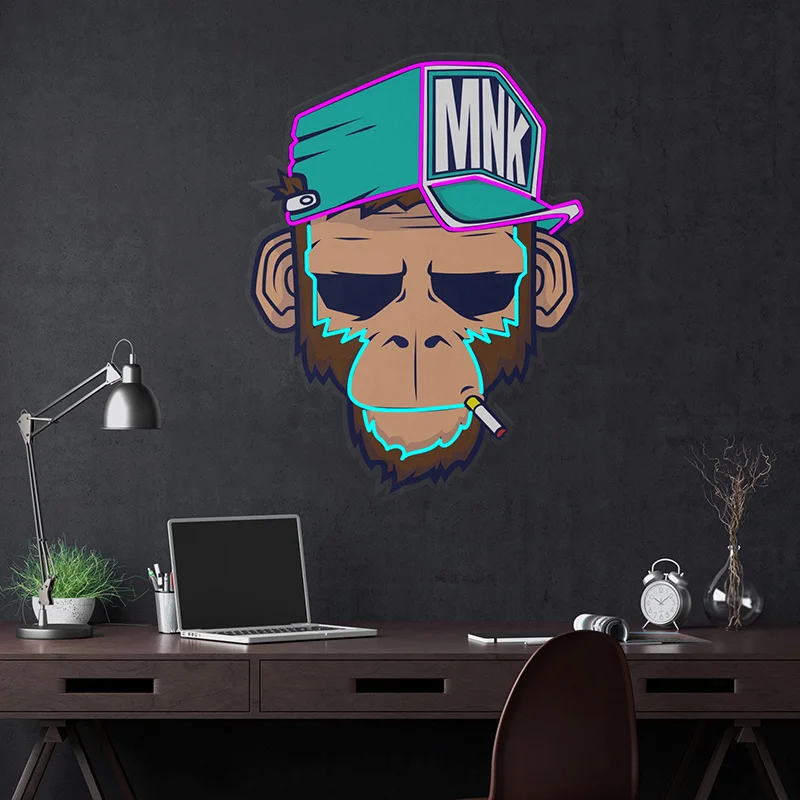 Monkey Smoke Neon Sign Custom Animal Acrylic Artwork Neon Lights Living Room Home Wall Hanging Decor Led Night Lights Lamp