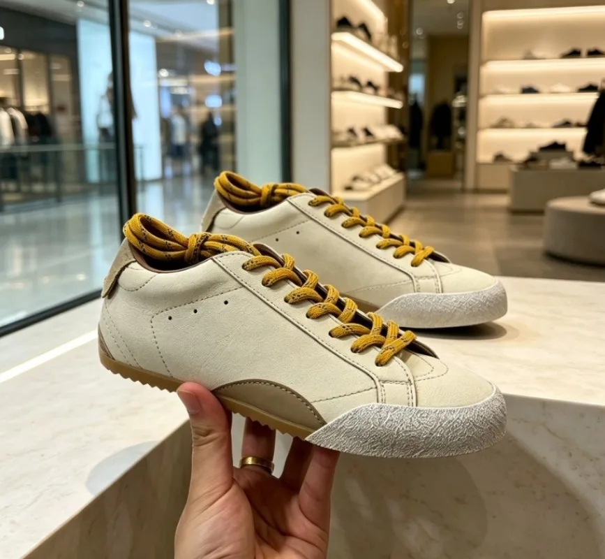 Old-money suede leather patchwork breathable outdoor shoes, gum rubber anti-slip thin-sole durable trainers for men.