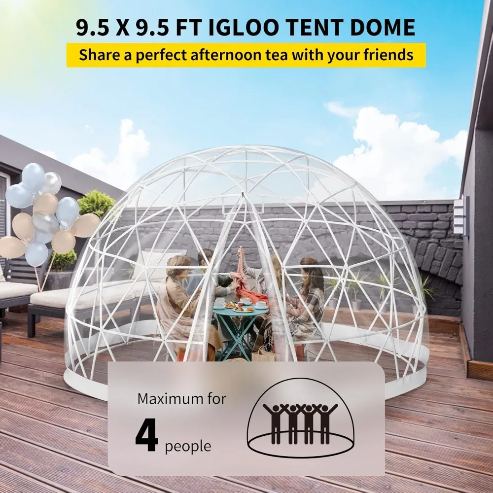 9.5FT Garden Dome Bubble Tent, Upgraded Geodesic Dome Greenhouse with Transparent TPU Cover and Polyester Gauze