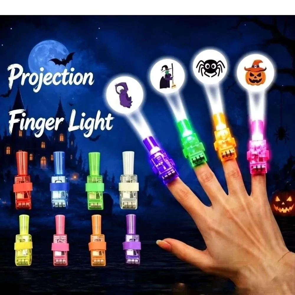 4pcs Glow In The Dark LED Finger Lights LED Projection Glow Finger Rings Neon Novelty Toys Finger Flashlights Halloween