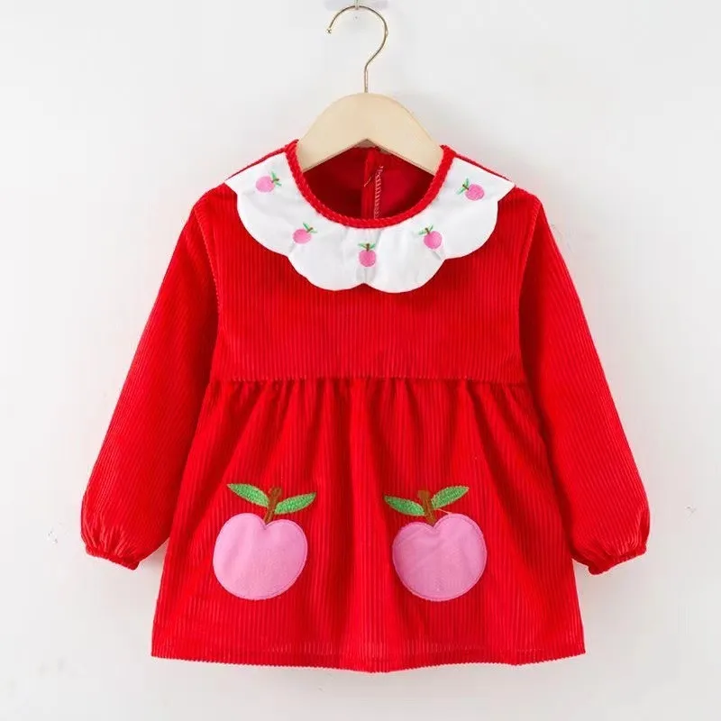 Corduroy Baby Feeding Bibs Princess Lace Baby Stuff Kids Long Sleeve Art Smock Anti-dirty Dinning Apron with Pocket for Newborn