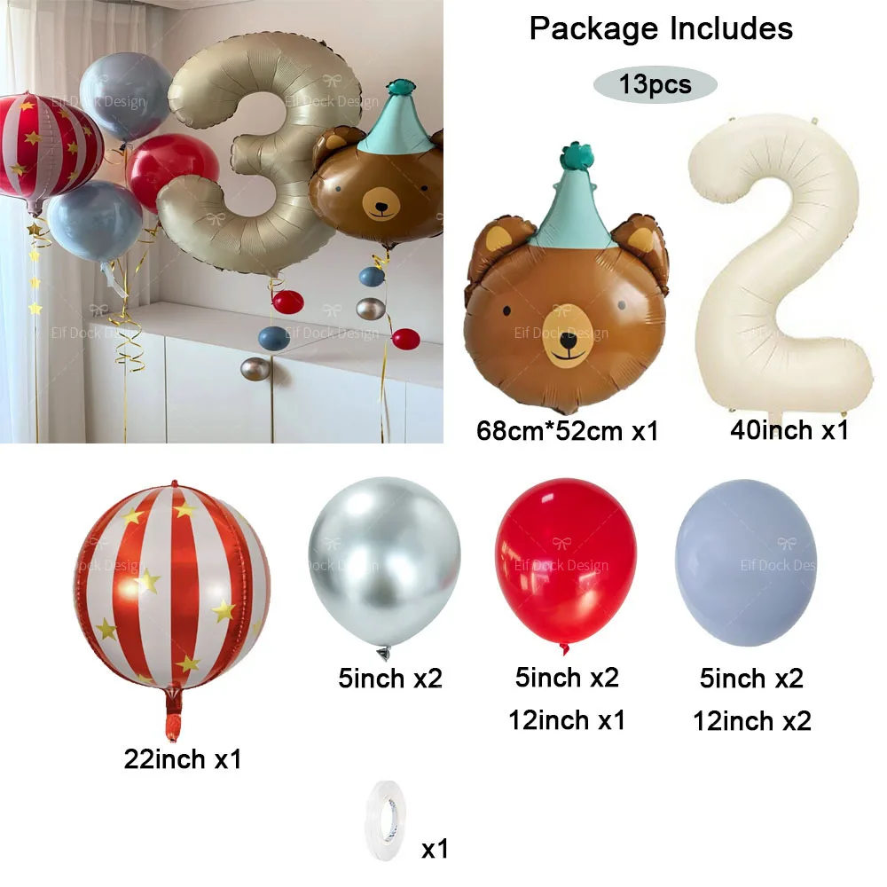 13pcs Matte Birthday Hat Bear Red-striped Balloon Party Decor Cream Number for Birthdays Anniversary Balloons Party Decorations - view 3