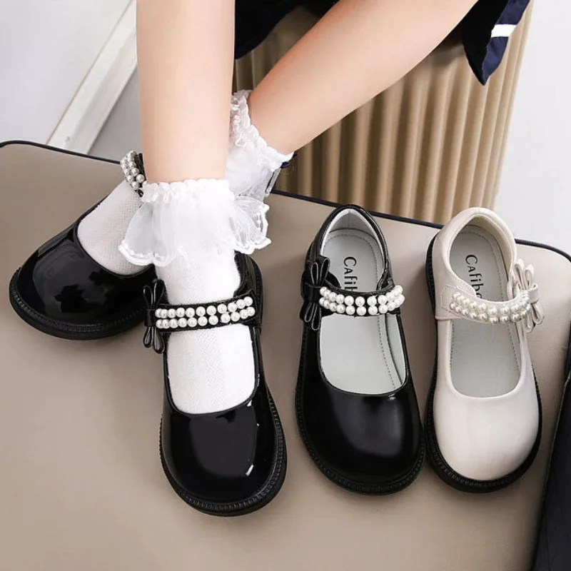 Children\'s Leather Shoes Black School Shoes for Girls Versatile Causal Kids Fashion Uniform Flat Shoes Non-slip Spring Autumn