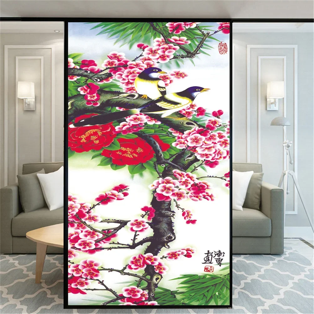 Static Cling Privacy Windows Film Decorative Chinese Painting Stained Glass Window Stickers  Frosted Window Tint