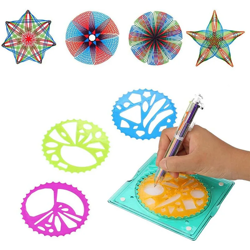 5 in 1 Spiral Art Gear Geometric Ruler Magic Rainbow Scratch Paper Kids DIY Drawing Toys Spiral Curve Painting Stencils Template