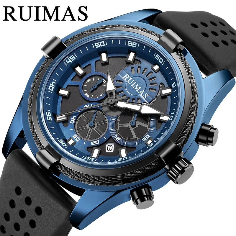 

RUIMAS 311 Brand Men's Quartz Watch Casual Multifunctional Chronograph Waterproof Silicone Calendar Fashion Sports Watches