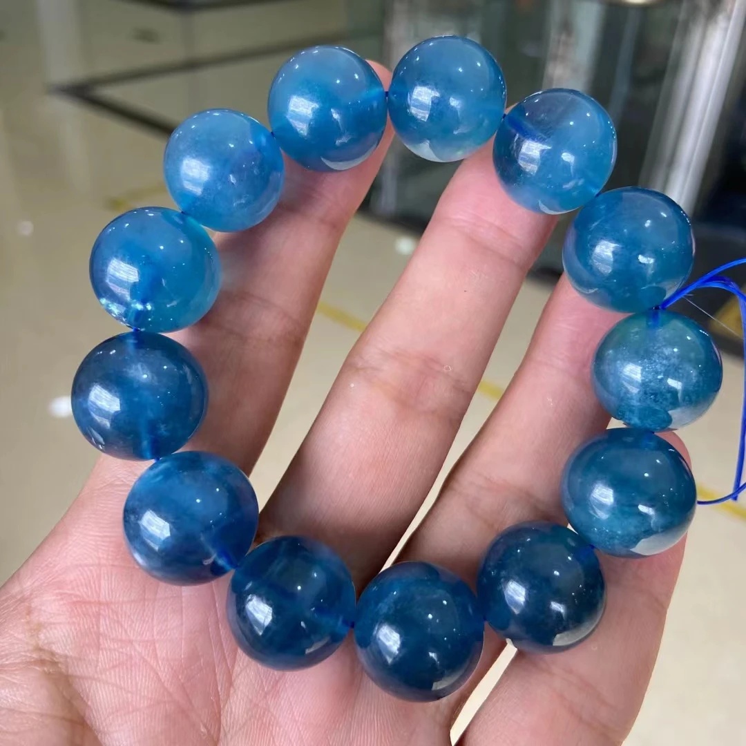 

Natural Deep Blue Aquamarine Big Round Beads Bracelet 17.6mm Women Men Gift Fashion Brazil Deep Blue Aquamarine Jewelry AAAAA