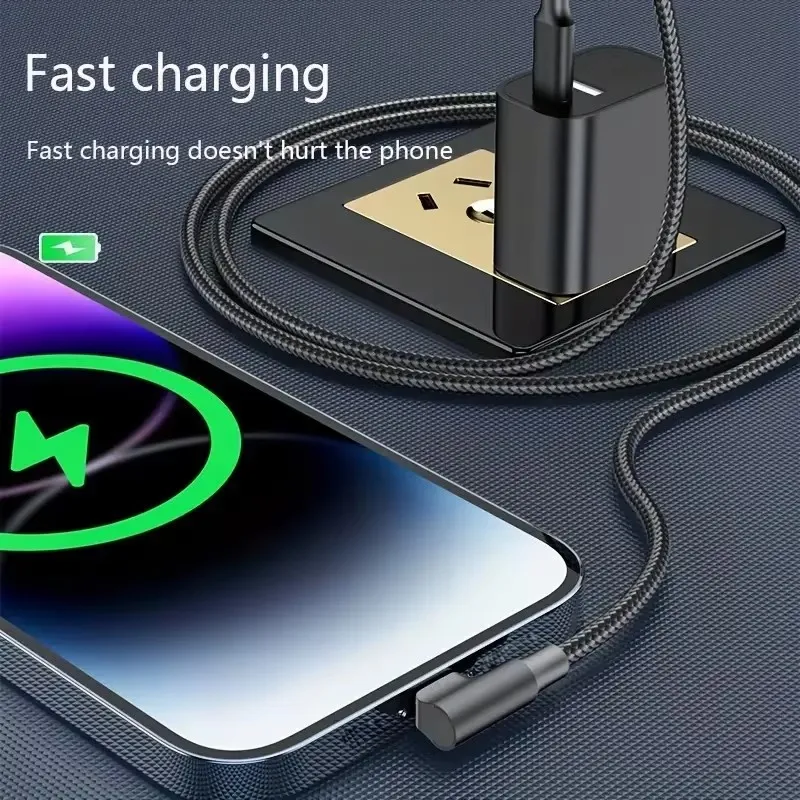 90 درجة PD 60 واط USB-C كابل شحن سريع آيفون 15 16 برو ماكس سامسونج Xiaomi POCO OnePlus نوع C إلى نوع C كابلات مضفرة