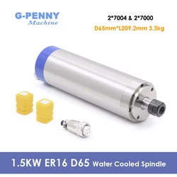 G-PENNY 1.5kw ER16 Water Cooled Spindle Motor 65mm 4 pcs 7 Series Bearings Water Cooling for CNC Wood/ Aluminum Working