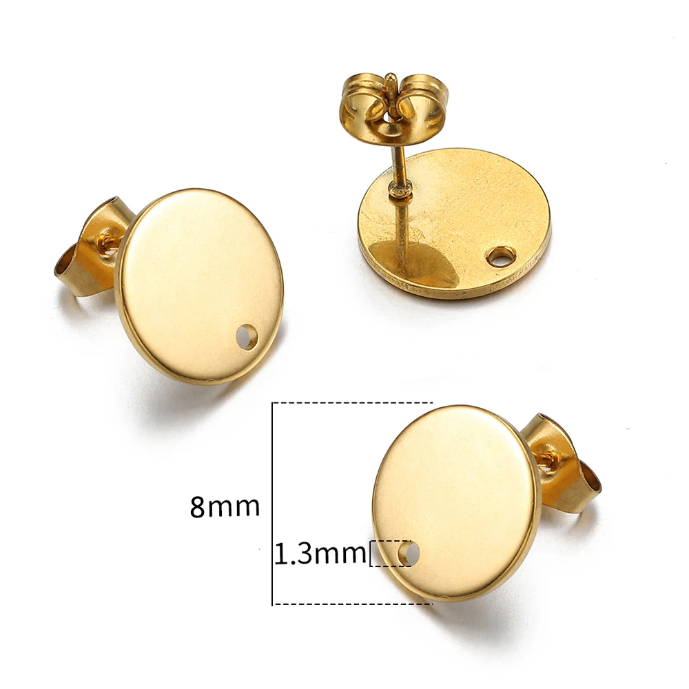 10pcs Stainless Steel Round Blank Post Earring Studs