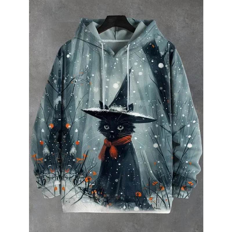 Cool Wizard Cat Pattern Hoodie For Men Funny Animal 3D Printed Long Sleeves Casual Hoodies Loose Sweatshirts Pullover Tops