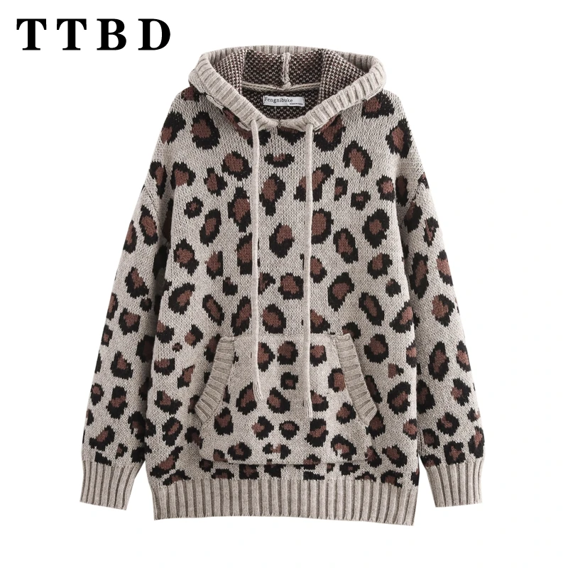 TTBD 2024 Autumn New Female Streetwear Hooded Collar Knitted Sweater Top Commuting Woman Long Sleeve Pullover Keep warm Jumper