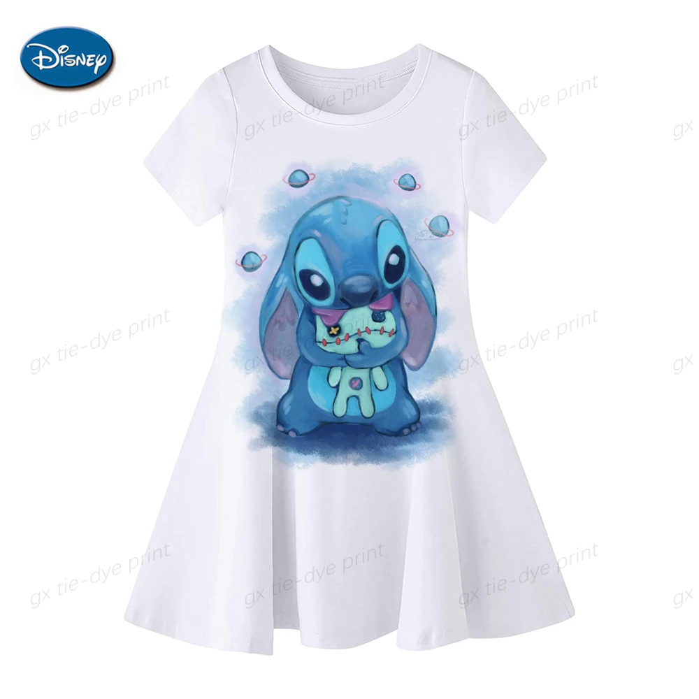 2024 New Girls\' Clothing Summer Lilo&Stitch Princess Dress Short sleeved Children\'s Dress Party Children\'s Clothing Baby Dress