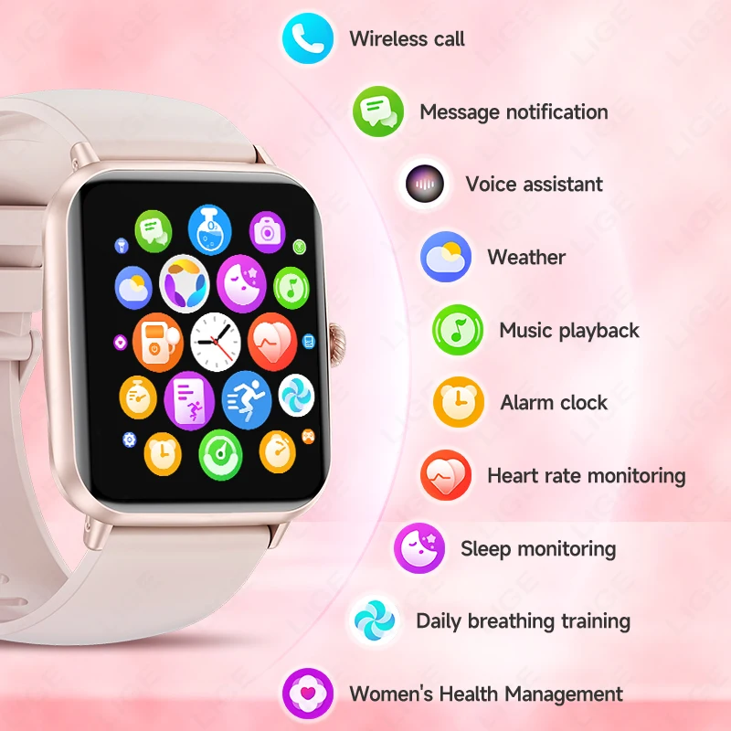 LIGE New Smart Watch Women Full Touch Screen Sport Fitness Watches IP68 Waterproof Bluetooth Call Smartwatch Men for Android iOS