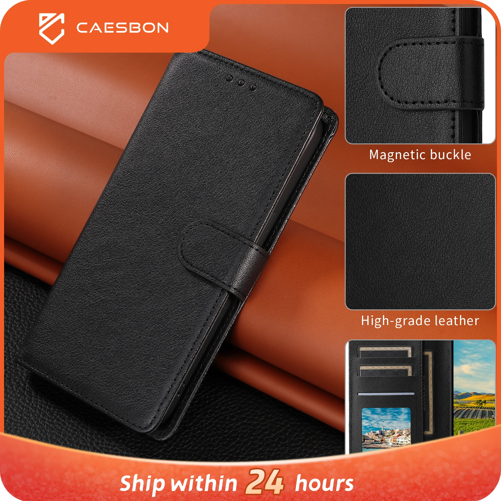 

CAESBON Leather Case For Iphone 16 Pro Max 16 15 14 13 12 11Pro Max Flip Cover For Apple 16 Plus 16Pro 15 Pro Wallet Phone Cases