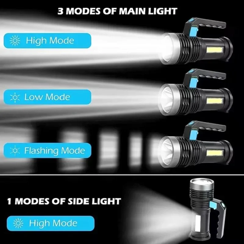 LED High Power Flashlight Usb Rechargeable Torch Outdoor Super Bright Portable Searchlight Flashlight Built-in18650 Camping Lamp