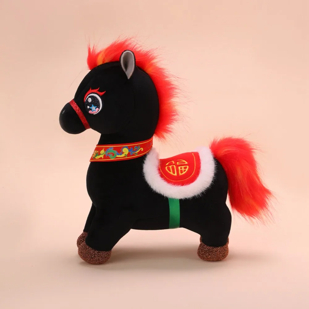 Chinese stijl paard mascotte knuffeldier zacht PP katoen pluche paard pluche pop draagbare pluizige Chinese gevulde paardenpop