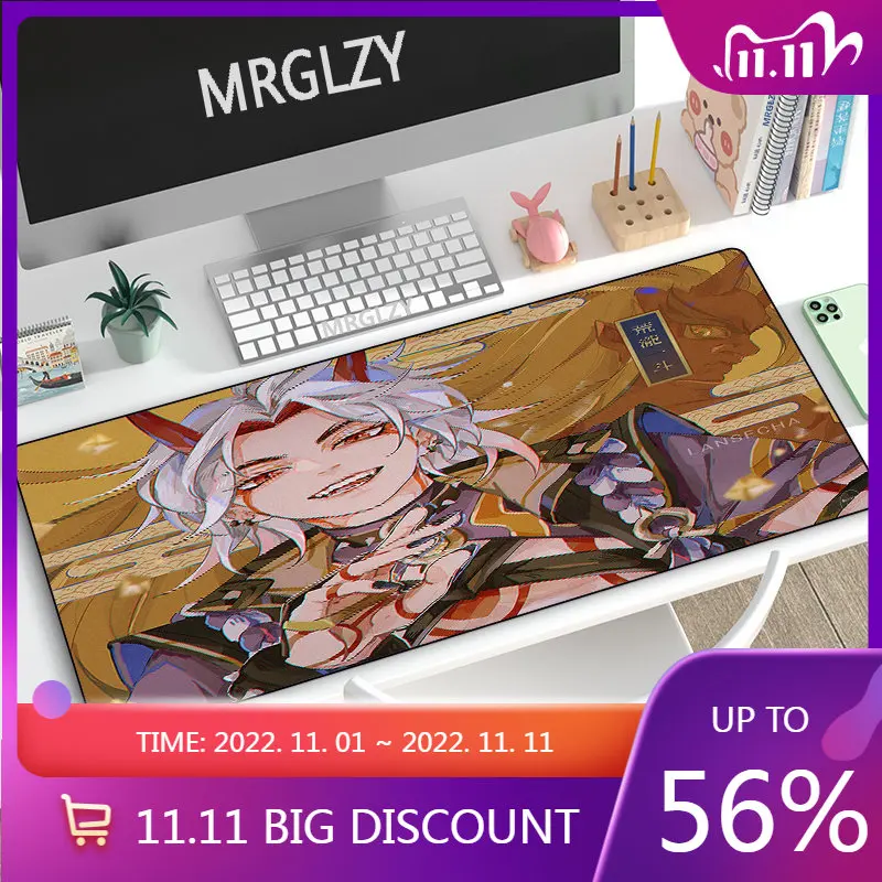 Arataki Itto MousePad Large Desk Mat 400*900MM Genshin Impact Gaming Mouse Pad Game Accessories Rubber Keyboard Mousepad for LOL