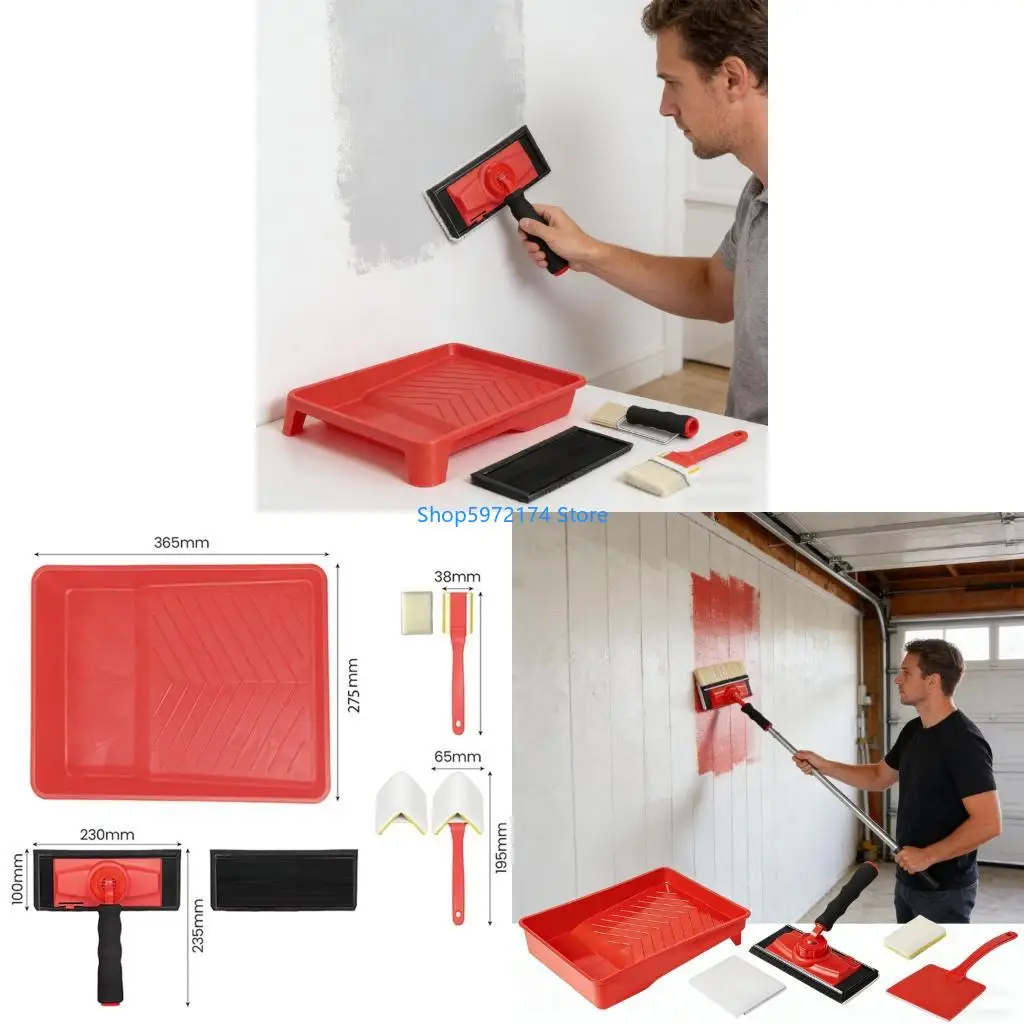Y3NB 9 Size Turning Handle Paint Pad Corner Brush Set Includes Extension