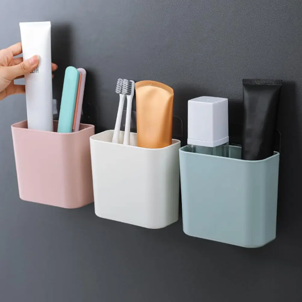 Bathroom Storage Box Wall Mounted Plastic Organizer Toothbrush Holder Makeup Tools Storage For Home Office