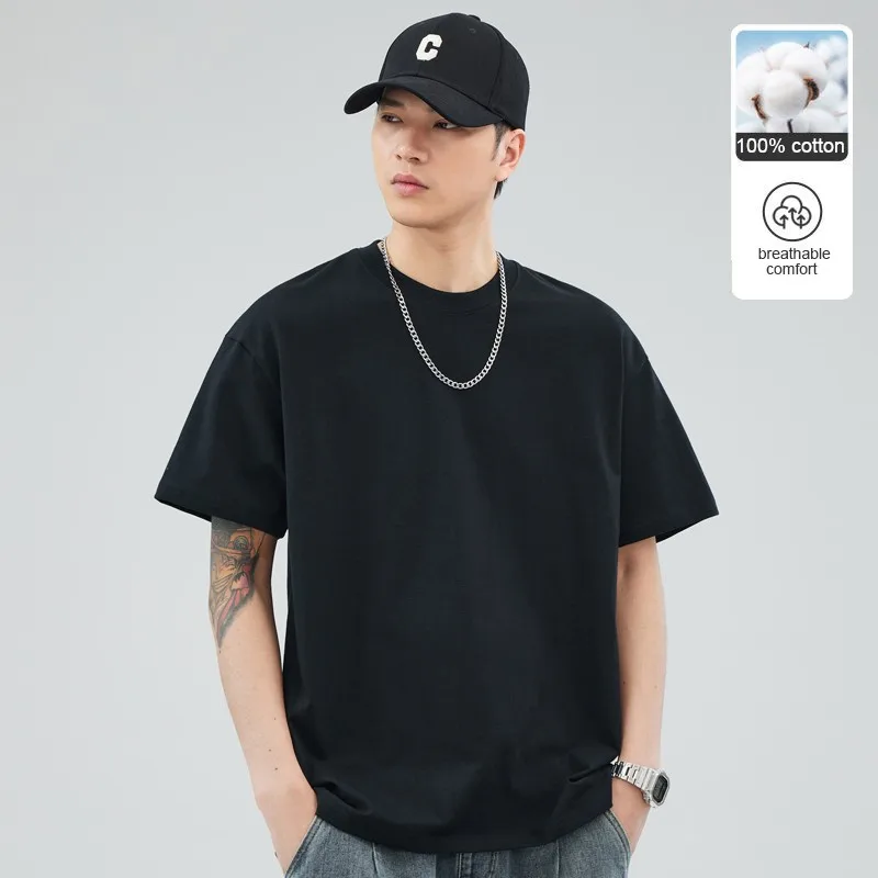 رجل تي شيرت 100% القطن جودة عالية جديد الصيف العلامة التجارية بلايز الكلاسيكية عادي الجولة الرقبة قصيرة الأكمام ملابس الرجال الموضة غير رسمية