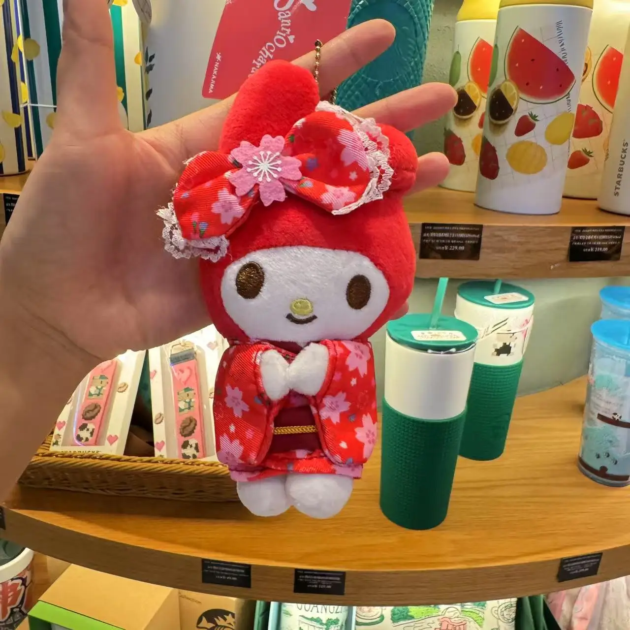 اليابانية زهر الكرز كيمونو سانريو ميلودي أفخم محشوة دمية المفاتيح فتاة على ظهره قلادة بسحاب لعب الأطفال الدمى