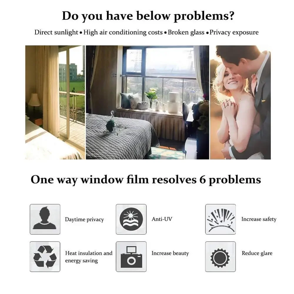 300CM Long One Way Mirrored Window Film Solar Reflective Drop-Shipping glass sticker Silver Layer Home Building Decor Tint Films