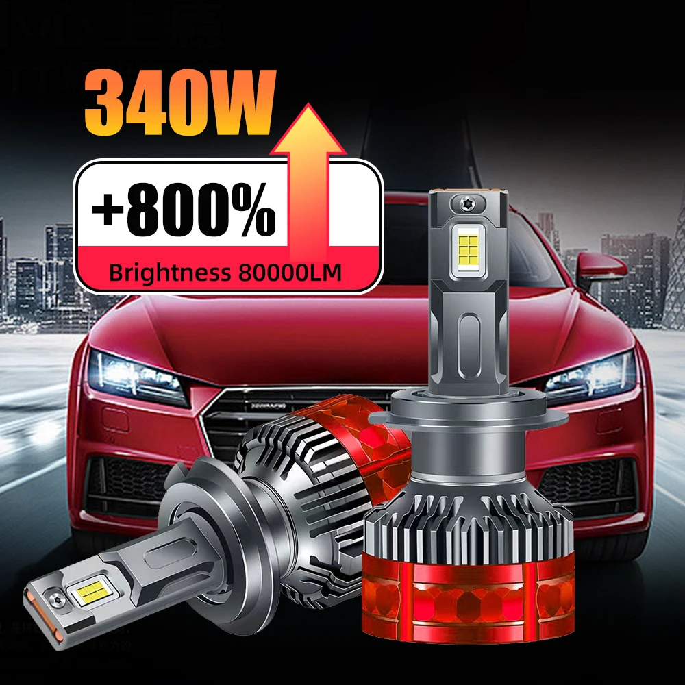 

2Pcs Car Headlight H4 H7 LED Auto Bulbs H11 H3 9006 H1 High Power 340W 12V Plug-Play Led Auto Bulbs Turbo Fog Lamp CSP Turbo Fan