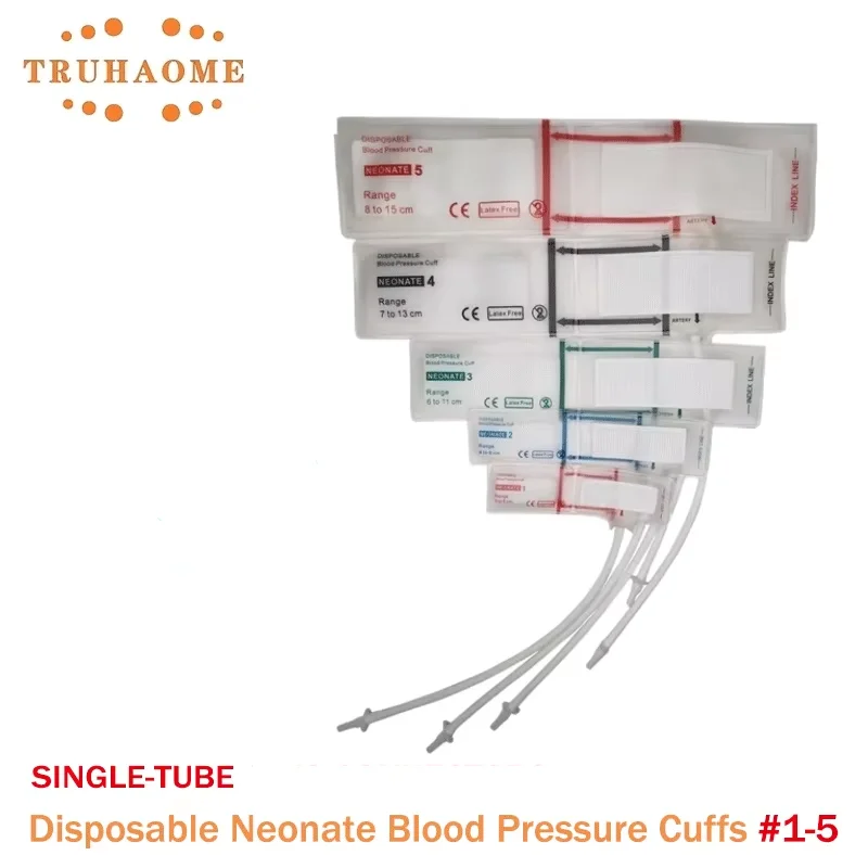 Human Use White Color NIBP Cuff Single Hose Disposable Neonate Blood Pressure Cuffs For Neonatal Size Patient Diagnostic Monitor