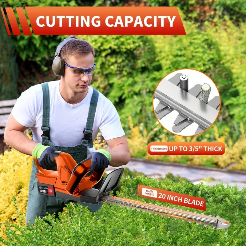 Hedge Trimmer for 21V Battery Cordless Electric Hedge Trimmer Handheld Shrub Trimmer Cordless Hedge Trimmer w/ 20'' Dual-Action