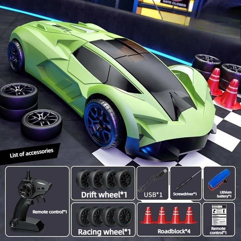 1/24 RC Drift Car 4WD High Speed Cool LED Lights Thickened Shell Rechargeable Long Endurance All Terrain Racing Toy Model