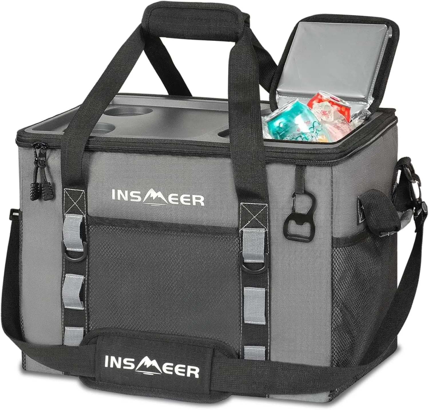 

Portable 40L Collapsible Cooler Bag with Hard Shell, 2 Cup Holders, Leakproof Insulation for Travel and Outdoor Activities