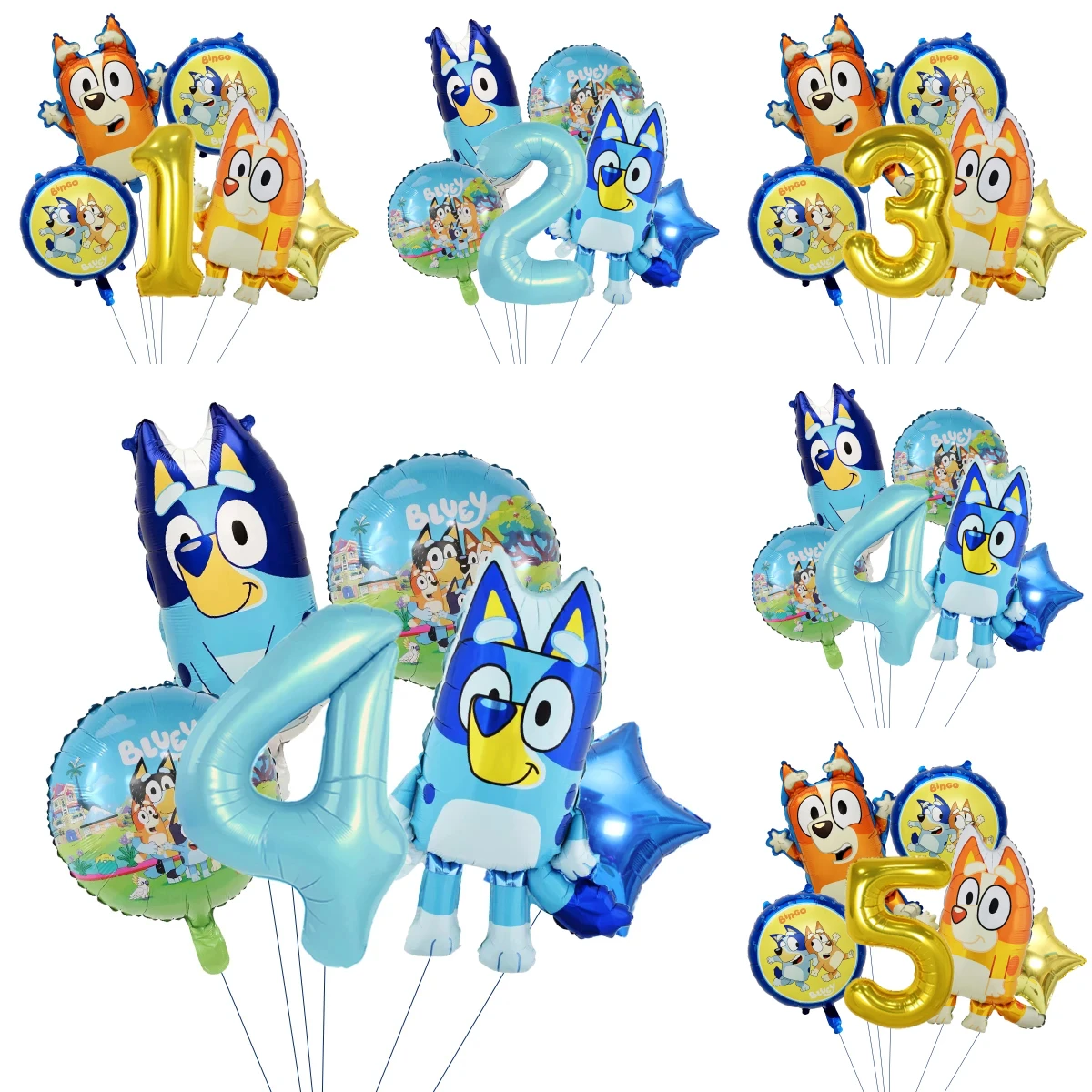 

6 шт., набор воздушных шаров Bluey Bingo, украшения на день рождения, милые фольгированные шары, набор воздушных шаров с номером возраста, реквизит для украшения вечеринки, подарки