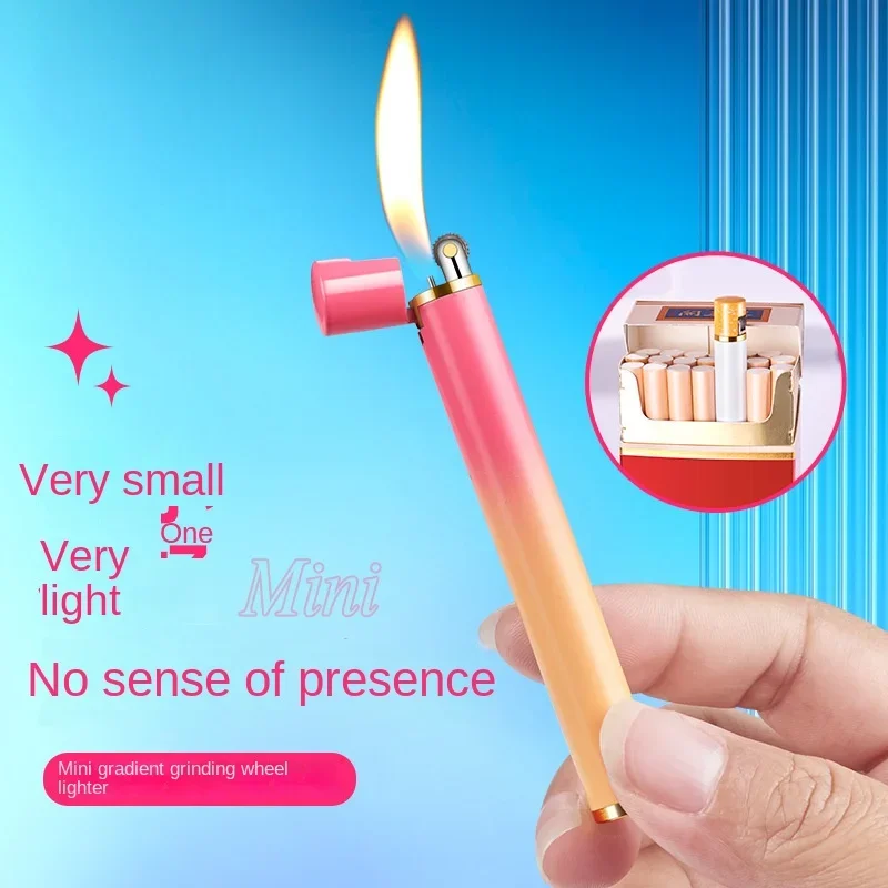 New Creative Metal Cigarette-Shaped Lighter, Kitchen Pocket Flashlight Lighter, Outdoor Portable Butane Gas Lighter Accessories