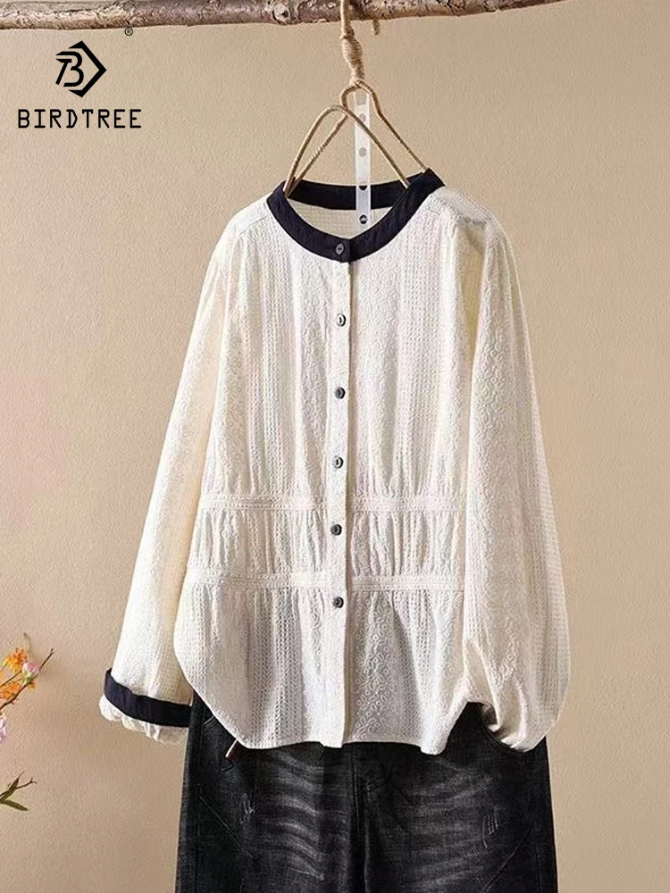 

New 2025 Autumn Cotton Long Sleeve Shirt, Women O Neck Embroidery Patchwork, Mori Girl Fashion Casual INS Loose Blouse T58456CC