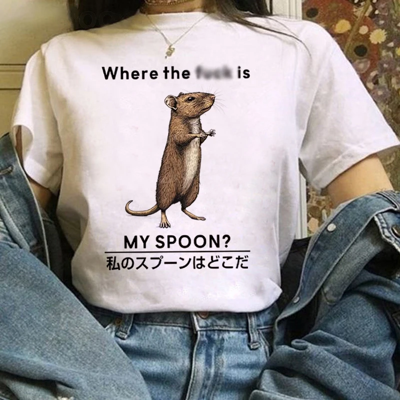 

Простая женская футболка с милым мультяшным японским принтом, топ с круглым вырезом, Harajuku, летняя повседневная женская одежда, обычная футболка