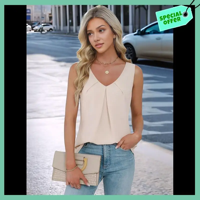 

Sturdy Womens Summer Pleated Front Sleeveless Tank Tops Work Dressy Casual Blouses